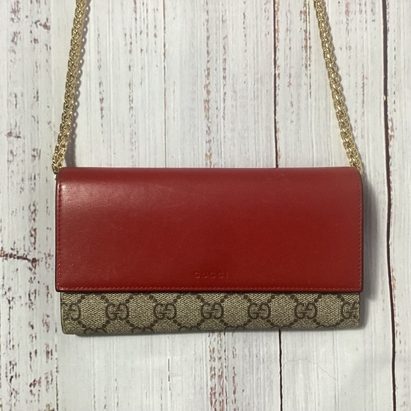 Gucci Handbags - Authentic Gucci Supreme GG Red Leather Wallet Chain Bag